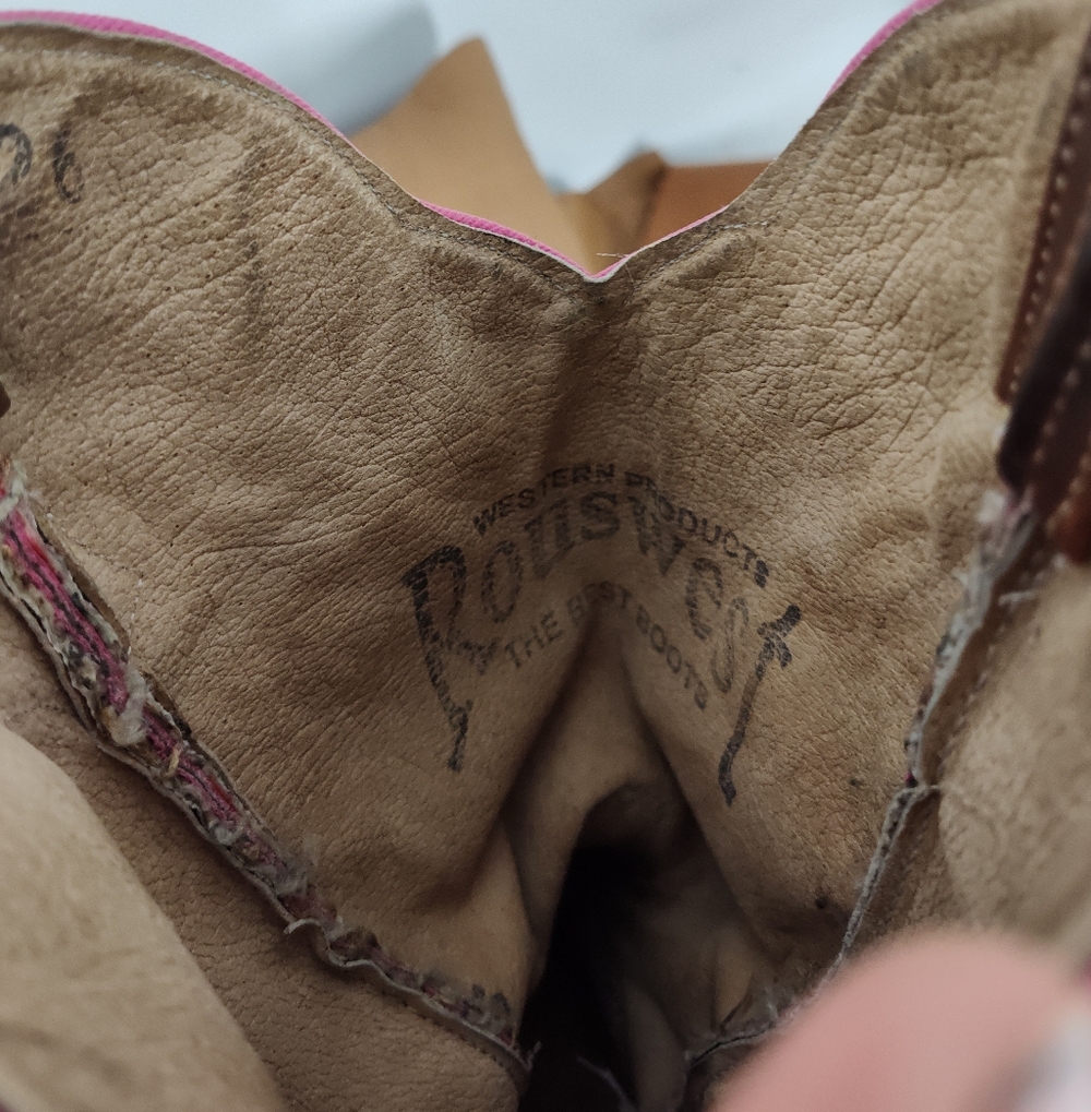 Rouswest Tan Leather And Fabric With Roses Snip Toe Cowboy Boots Women's Size 9 - Picture 7 of 7